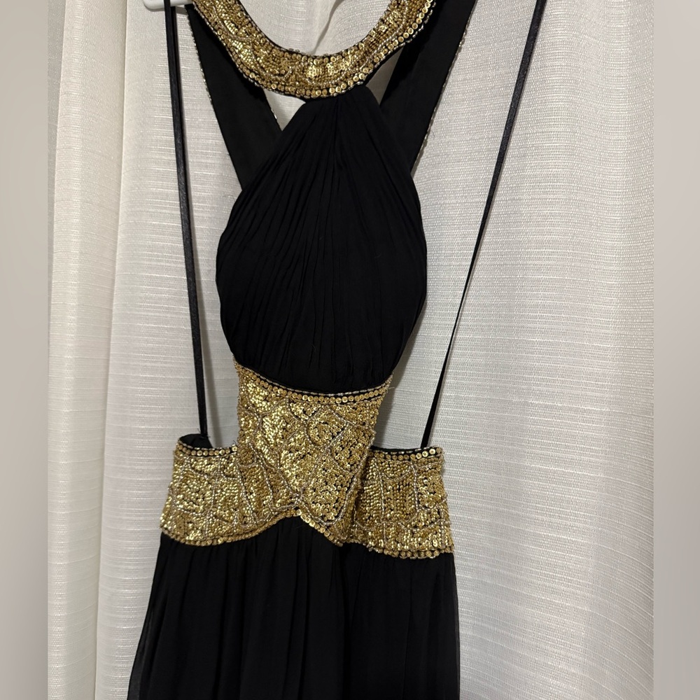 BASIX Black Label Formal Dress Black with  Gold beading